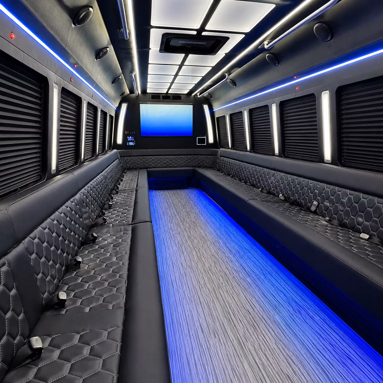 medford 50 passenger party bus inside